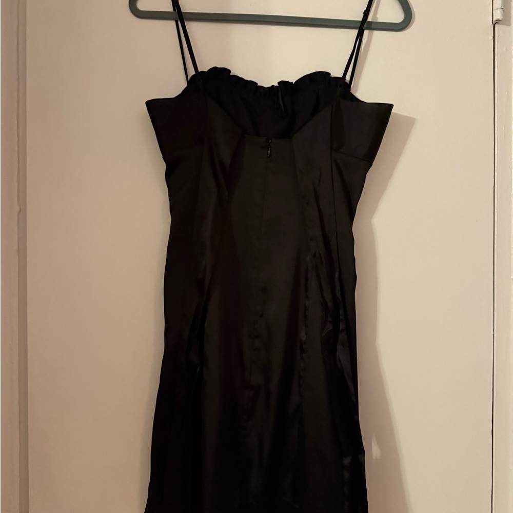 Vintage Betsey Johnson Black Satin Mini Dress — Y2K 2010s Ruched Bodycon - Picture 3 of 3